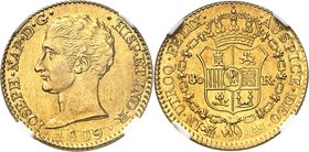 ESPAGNE
Joseph Napoléon (1808-1813). 80 reales 1809, Madrid.
Av. Tête nue à gauche. Rv. Écu couronné.
Fr. 301.
NGC MS 61. Rare dans cette qualité,...