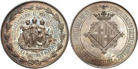 ESPAGNE
Charles VII (1872-1875). Médaille en argent 1872, frappée pour l’exposition artistique, maritime et agricole à Barcelone.
Av. Les 3 allégori...