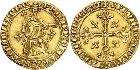 FRANCE
Philippe IV (1285-1314). Florin d’or à la reine, émission de 1305.
Av. Le roi assis de face en majesté, tenant le sceptre et une fleur de lis...