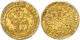 FRANCE
Jean II le Bon (1350-1364). Mouton d’or.
Av. Agneau pascal à gauche, la tête tournée à droite, dans un polylobe, légende circulaire. Rv. Croi...