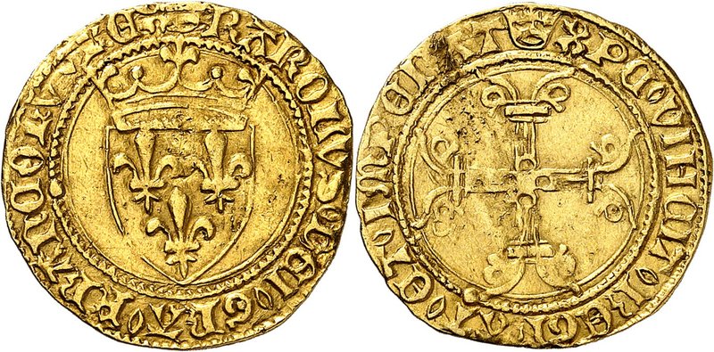 FRANCE
Charles VII (1422-1461). 1/2 écu d’or au soleil, Paris.
Av. Écu de Fran...