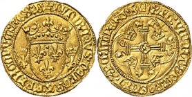 FRANCE
Louis XI (1461-1483). Écu d’or à la couronne première émission, décembre 1461, Bourges.
Av. Écu de France couronné, accosté de deux lis couro...