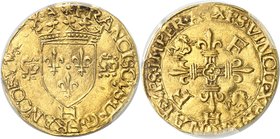 FRANCE
Francois Ier (1515-1547). Écu d’or aux salamandres, avril-novembre 1540 H, La Rochelle.
Av. Écu de France accosté de deux salamandres. Rv. Cr...