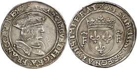 FRANCE
Francois Ier (1515-1547). Teston 10 ème type, Point 20 ème, Saint-André-Villeneuve-lès-Avignon.
Av. Buste couronné et cuirassé à droite. Rv. ...