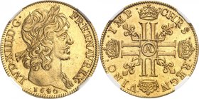 FRANCE
Louis XIII (1610-1643). Double louis d’or, 2ème type sans baies 1640, Paris.
Av. Tête laurée à droite. Rv. Croix formée de huit L adossés et ...