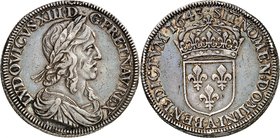 FRANCE
Louis XIII (1610-1643). 1/2 écu 1643 A, Paris, piéfort quadruple en argent, tranche inscrite LVDOVICO XIII MONETA RESTITVTORI.
Av. Buste drap...