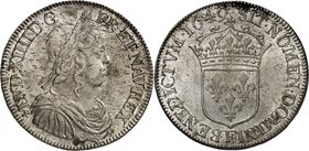 FRANCE
Louis XIV (1643-1715). 1/2 écu à la mèche longue 1649 F, Angers.
Av. Buste lauré et drapé à droite. Rv. Écu de France couronné.
Dup. 1470. G...