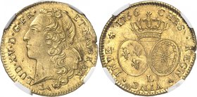 FRANCE
Louis XV (1715-1774). Double louis d’or au bandeau 1756 L, Bayonne.
Av. Tête ceinte d’un bandeau à gauche. Rv. Deux écus ovales couronnés.
D...