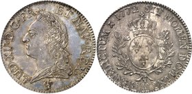 FRANCE
Louis XV (1715-1774). Écu à la vieille tête 1772 H, La Rochelle.
Av. Buste drapé et lauré à gauche. Rv. Écu ovale couronné.
Dup. 1685, G. 32...