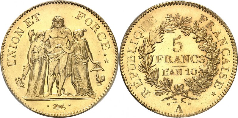 FRANCE
Directoire (1795-1799). 5 francs Union et Force an 10 A, Paris, frappe d...