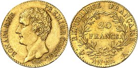 FRANCE
Consulat (1799-1804). 20 francs an 12 A, Paris.
Av. Tête nue à gauche. Rv. Valeur dans une couronne.
G. 1020, Fr. 480.
PCGS AU 58. Superbe...