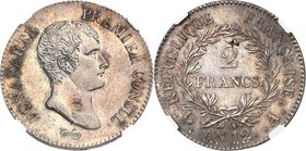 FRANCE
Consulat (1799-1804). 2 francs an 12 A, Paris.
Av. Tête nue à droite. Rv. Valeur dans une couronne.
G. 494.
Top pop : plus haut grade.
NGC...