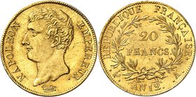 FRANCE
Premier Empire (1804-1814). 20 francs an 12 A, Paris.
Av. Tête nue à gauche. Rv. Valeur dans une couronne.
G. 1021, Fr. 487.
Top pop : plus...