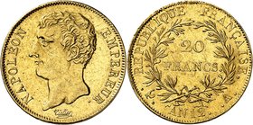 FRANCE
Premier Empire (1804-1814). 20 francs an 12 A, Paris.
Av. Tête nue à gauche. Rv. Valeur dans une couronne.
G. 1021, Fr. 487. 6,46 g.
Nettoy...