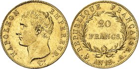 FRANCE
Premier Empire (1804-1814). 20 francs an 13 A, Paris.
Av. Tête nue à gauche. Rv. Valeur dans une couronne.
G. 1022, Fr. 512. 6,44 g.
Nettoy...