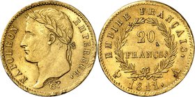 FRANCE
Premier Empire (1804-1814). 20 francs or 1811 A, Paris.
Av. Tête laurée à gauche. Rv. Valeur dans une couronne.
G. 1025, Fr. 520.
PCGS MS 6...