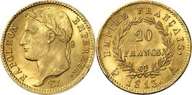 FRANCE
Premier Empire (1804-1814). 20 francs or 1813 A, Paris.
Av. Tête laurée à gauche. Rv. Valeur dans une couronne.
G. 1025, Fr. 520.
Plus haut...