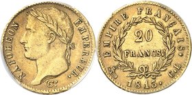 FRANCE
Premier Empire (1804-1814). 20 francs or 1813 CL, Gênes.
Av. Tête laurée à gauche. Rv. Valeur dans une couronne.
G. 1025, Fr. 520.
Plus hau...