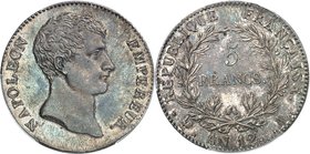 FRANCE
Premier Empire (1804-1814). 5 francs type intermédiaire an 12, Paris.
Av. Tête nue à droite. Rv. Valeur dans une couronne.
G. 579.
Top Pop ...