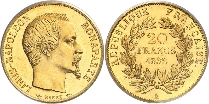 FRANCE
Louis Napoléon Bonaparte (1851-1852). 20 francs 1852, Paris, essai sur f...