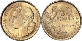 FRANCE
IV° République (1947-1958). 50 francs 1950.
Av. Tête de la République à gauche. Rv. Valeur au dessus de la date, à gauche un coq sur une bran...
