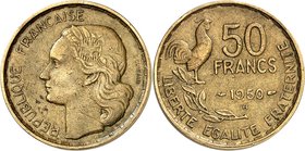 FRANCE
IV° République (1947-1958). 50 francs 1950 B, Beaumont-Le-Roger.
Av. Tête de la République à gauche. Rv. Valeur au dessus de la date, à gauch...