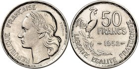 FRANCE
IV° République (1947-1958). 50 francs 1952, essai en nickel.
Av. Tête de la République à gauche. Rv. Valeur au dessus de la date, à gauche un...