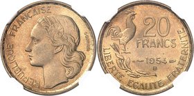 FRANCE
IV° République (1947-1958). 20 francs 1954 B, Beaumont-le-Roger.
Av. Tête de la République à gauche. Rv. Valeur au dessus de la date, à gauch...
