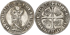FRANCE FÉODALES
Lorraine, Robert duc de Bar (1352-1411). Gros.
Av. Écu penché sous un heaume. Rv. Croix.
Flo. 28. 2,62 g.
Très rare. Presque Super...