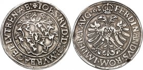FRANCE FÉODALES
Murbach, Johann Rudolf Stör von Störenberg, 1542-1570). Thaler 1563.
Av. Écu couronné. Rv. Aigle bicéphale.
Dav. 9588. 28,71 g.
Tr...