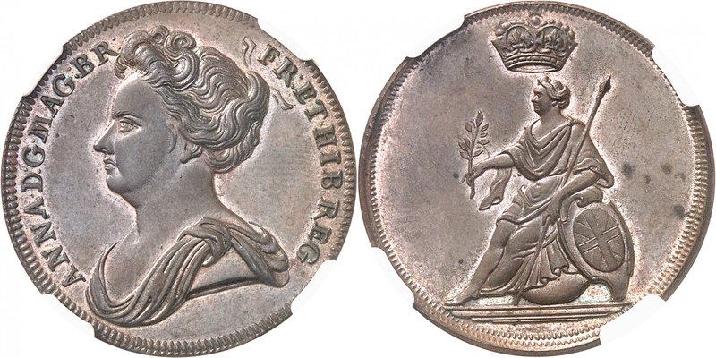 GRANDE-BRETAGNE
Anne (1702-1714). 1/2 penny 1713, essai.
Av. Buste drapé à gau...