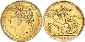 GRANDE-BRETAGNE
Georges III (1760-1820). Souverain 1822, Londres.
Av. Tête laurée à gauche. Rv. Saint Georges terrassant le dragon.
S. 3800, Fr. 37...