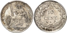 INDOCHINE
10 cent 1919 A, Paris, contremarque 0,664, essai de titre en argent poinçonné en creux
Av. La Liberté assise. Rv. Valeur dans une couronne...