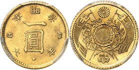 JAPON
Mutsuhito (1867-1912). Yen (1871) M4, point haut.
Av. Valeur. Rv. Soleil en forme de fleur, entre deux bannières.
Fr. 49, Y-9.
PCGS MS 64. S...