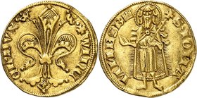 LIECHTENSTEIN
Wenceslas II (1353-1383). Florin d’or.
Av. Lis. Rv. Saint Jean Baptiste debout de face.
Fr. 5. 3,52 g.
Très rare, TTB