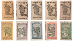 MADAGASCAR
Lot de 5 monnaies timbres de 5, 10, 25 et 50 centimes et 1 franc

Lec. 44, 46, 55, 65, 67
Très bel ensemble, Superbes