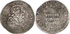 MONACO
Honoré II (1604-1662). Écu 1651.
Av. Buste drapé et cuirassé à droite. Rv. Écu couronné aux armes des Grimaldi.
CC. 33. G. MC30. 26,71 g.
T...
