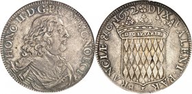 MONACO
Honoré II (1604-1662). Écu 1652.
Av. Buste drapé et cuirassé à droite. Rv. Écu couronné aux armes des Grimaldi.
CC. 34, G. MC 30.
NGC XF 40...
