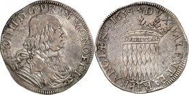 MONACO
Honoré II (1604-1662). Ecu 1654.
Av. Buste drapé et cuirassé à droite. Rv. Écu couronné aux armes des Grimaldi.
CC. 49, G. MC34. 26,98 g.
L...