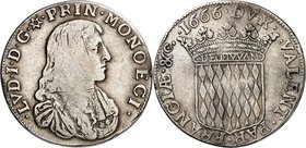 MONACO
Louis Ier (1662-1701). 1/2 écu 1666.
Av. Buste juvénile drapé à droite. Rv. Écu couronné aux armes des Grimaldi.
G. MC56. 13,10 g.
Très rar...
