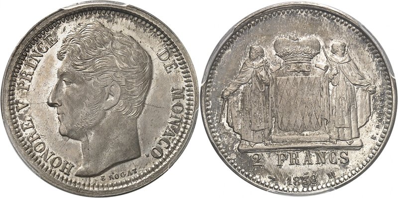 MONACO
Honoré V (1819-1841). 2 francs 1838, essai en argent.
Av. Tête à gauche...