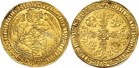 PAYS-BAS
Guillaume IV de Bavière et Guillaume VI de Hollande (1404-1407). Haie d’or.
Av. Ange de l’écu de Bavière-Hainaut. Rv. Croix ornée, cantonné...