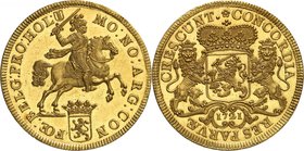 PAYS-BAS
Hollande Provinces-Unies (1581-1795). 10 ducats 1721.
Av. Cavalier à droite. Rv. Écu couronné tenu par deux lions.
Del. 788. 33,54 g.
Pro...