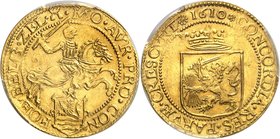PAYS-BAS
Zeeland (1580-1795). 1/2 cavalier d’or 1610.
Av. Cavalier à droite. Rv. Écu couronné.
Fr. 312. 4,94 g.
Top : seul exemplaire gradé.
PCGS...