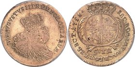 POLOGNE
Auguste III (1733-1763). 5 thalers 1758.
Av. buste drapé et couronné à droite. Rv. Écu couronné.
Kop. 2153, Fr. 2859.
Seul exemplaire grad...