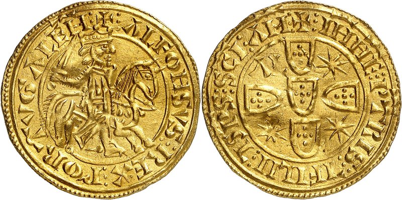PORTUGAL
Alphonse III (1247-1279). Morabitino.
Le roi à cheval à droite, couro...