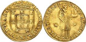 PORTUGAL
Joao III, (1521-1557). Sao Vincente, Lisbonne.
Av. Écu couronné. Rv. Saint Vincent debout à droite.
Fr. 31. 7,44 g.
TTB à Superbe
