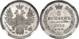 RUSSIE
Alexandre II (1855-1881). 5 kopecks 1856 CNB, OB Saint-Pétersbourg.
Av. Aigle impérial couronné. Rv. Valeur dans une couronne.
Km. 19.2.
NG...