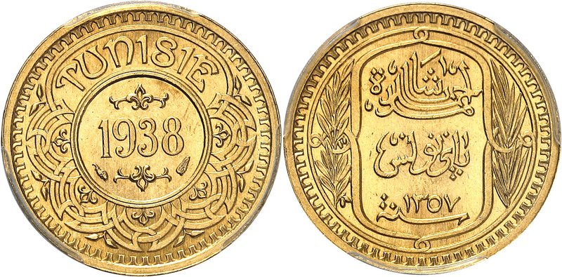 TUNISIE
Ahmed Bey (1348-1361 AH / 1929-1942). 100 francs 1357 AH (1938)
Av. Va...