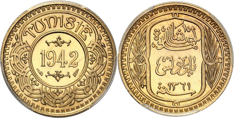 TUNISIE
Ahmed Bey (1348-1361 AH / 1929-1942). 100 francs 1361 AH (1942)
Av. Va...
